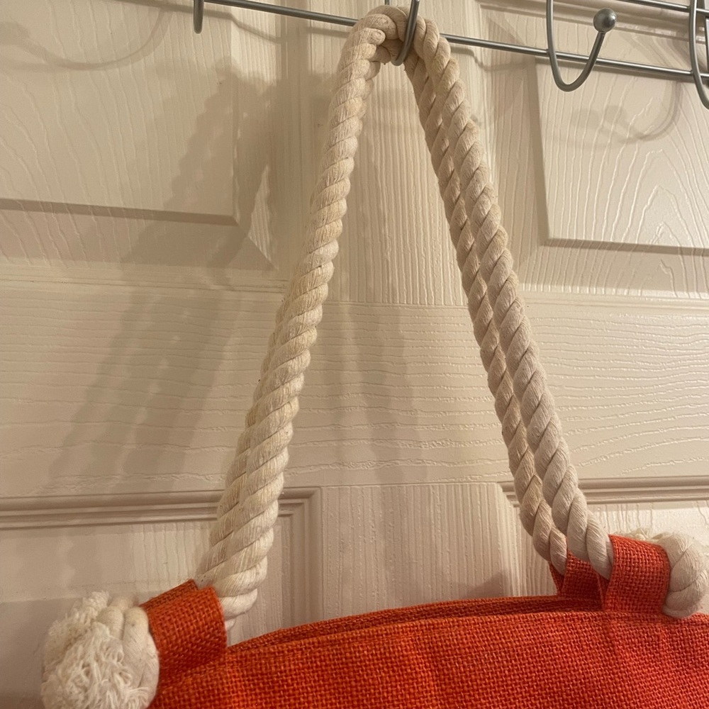 Mud Pie Orange Tote with Blue Tied Scarf Zip Pocket Inside - Picture 3 of 6